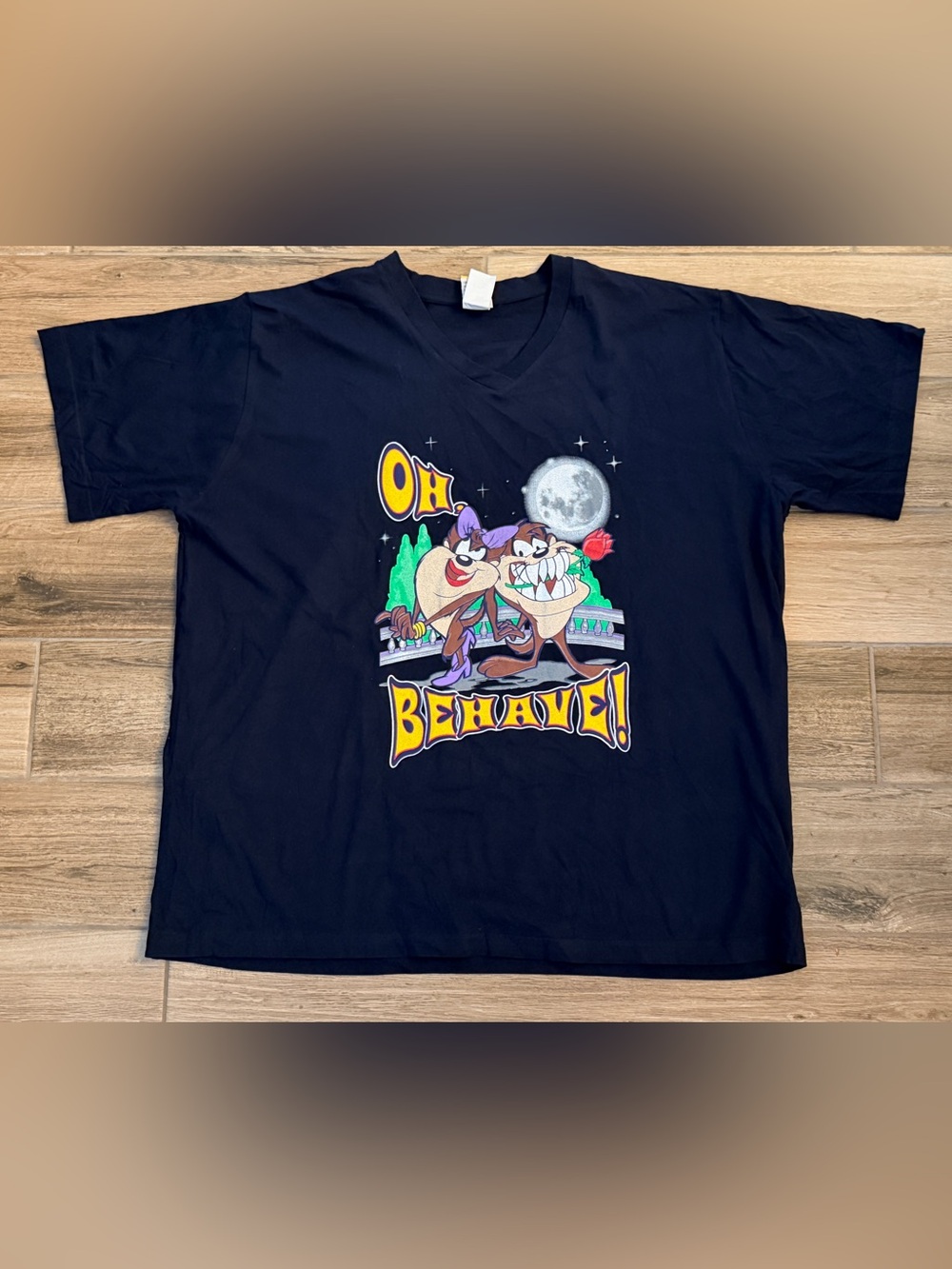 Vintage Looney Tunes Taz & She-Taz "Oh, Behave!" V-Neck T-Shirt